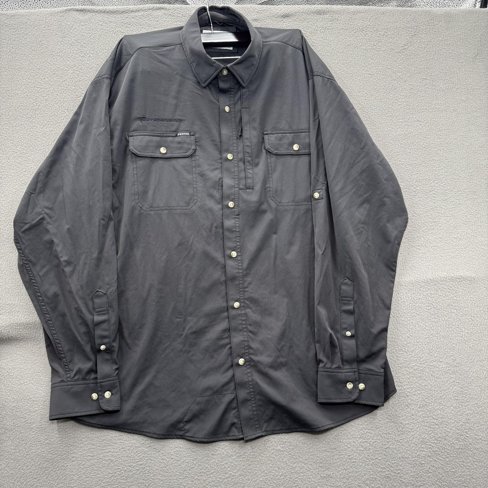 Poncho Core Scientific Shirt Mens XL Black Solid Magnetic Pockets Button Up